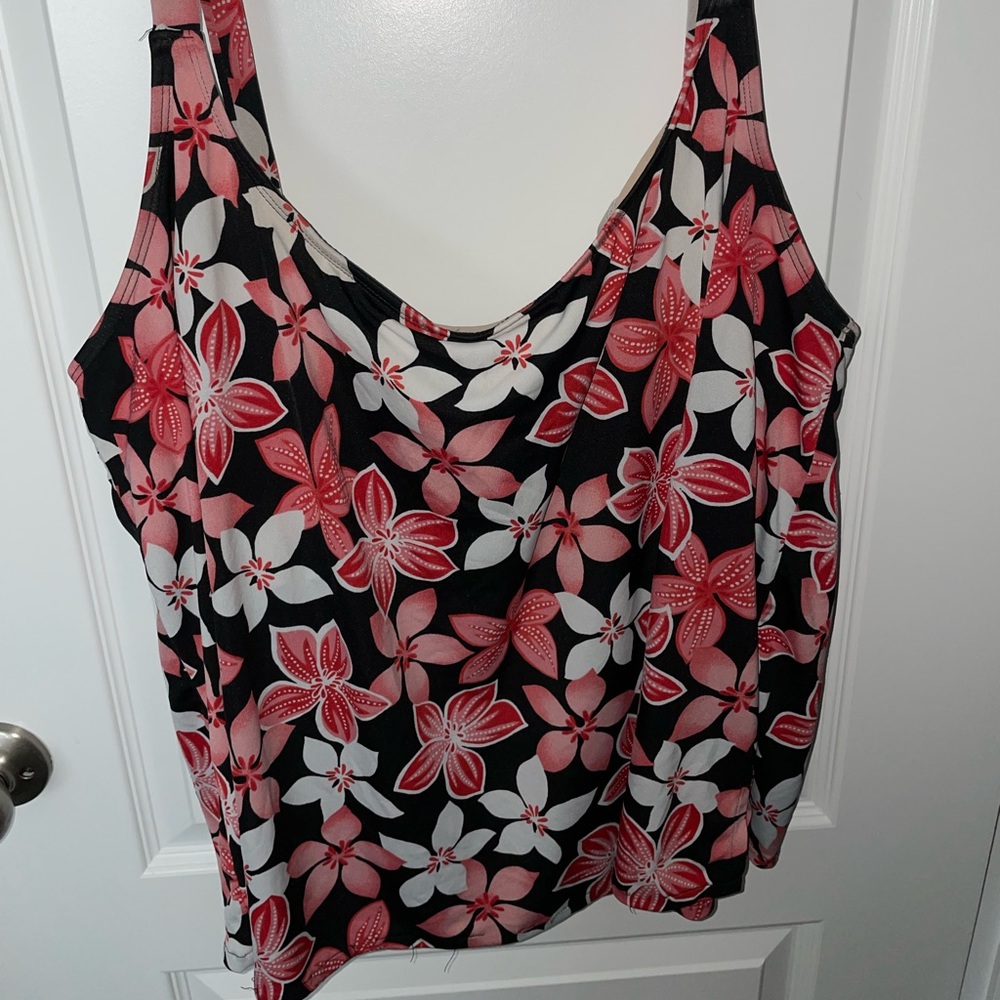 Black pink and white swim top